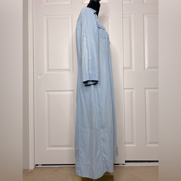 Vintage Emma James Draped Denim Midi Button-Down Shirt Dress - Picture 3 of 6